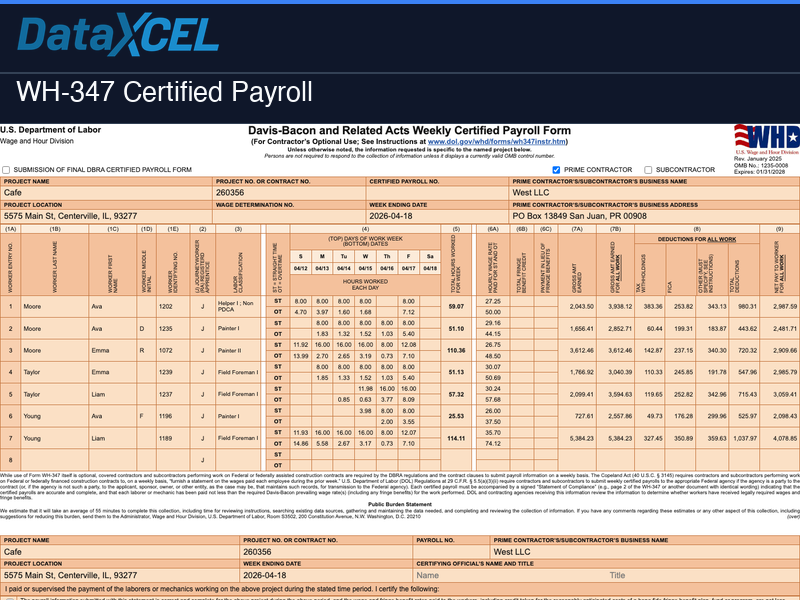 WH-347 Certified Payroll Form Generator — Davis-Bacon Automation