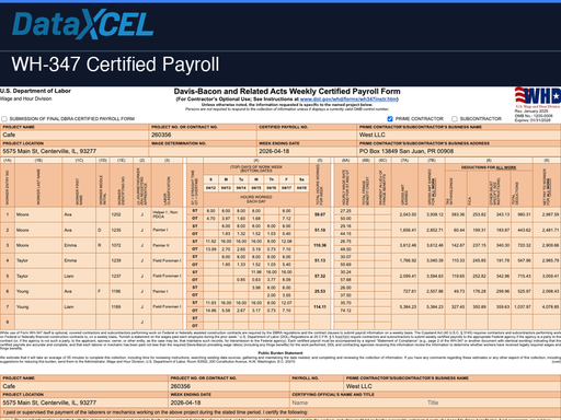 WH-347 Certified Payroll Form Generator — Davis-Bacon Automation